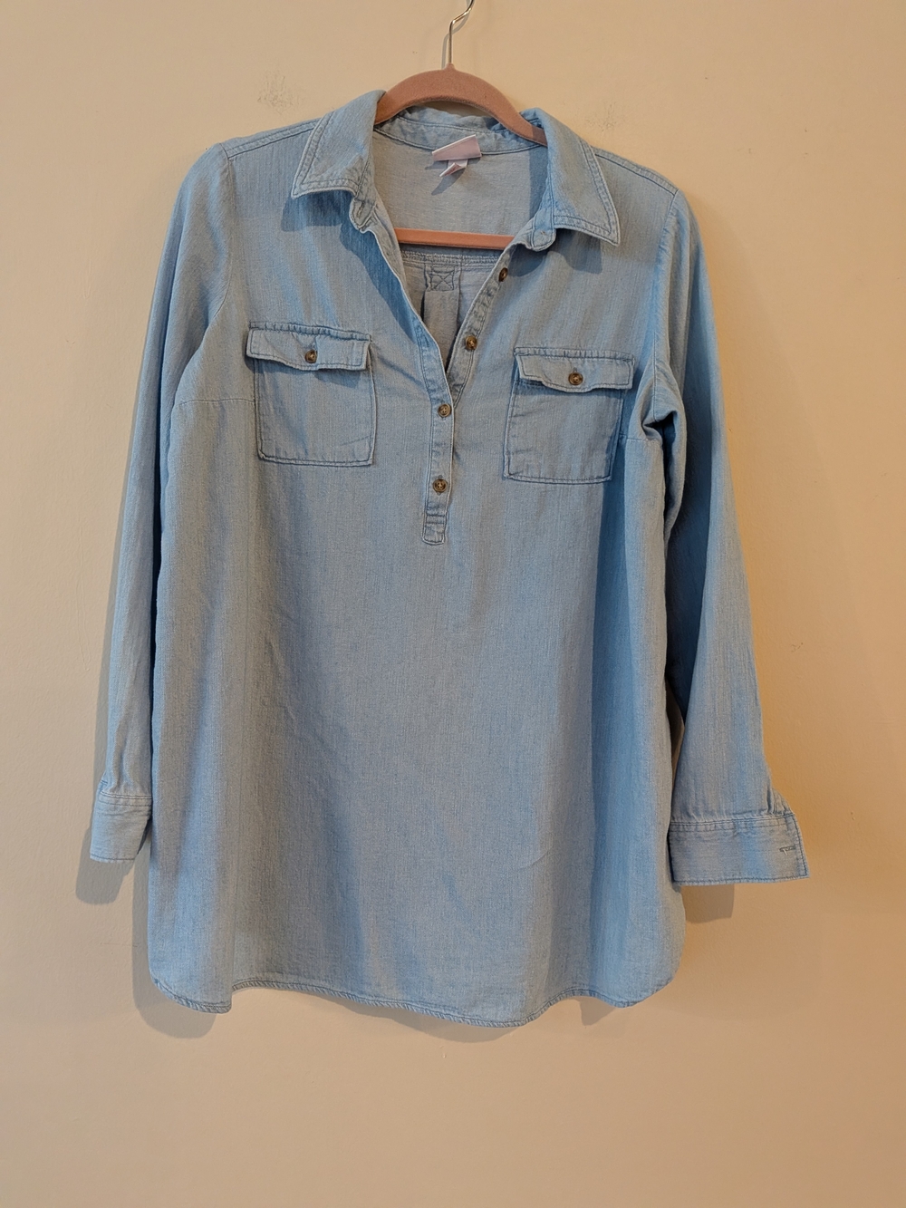 Light Blue Denim Popover Shirt - Women's Small Maternity